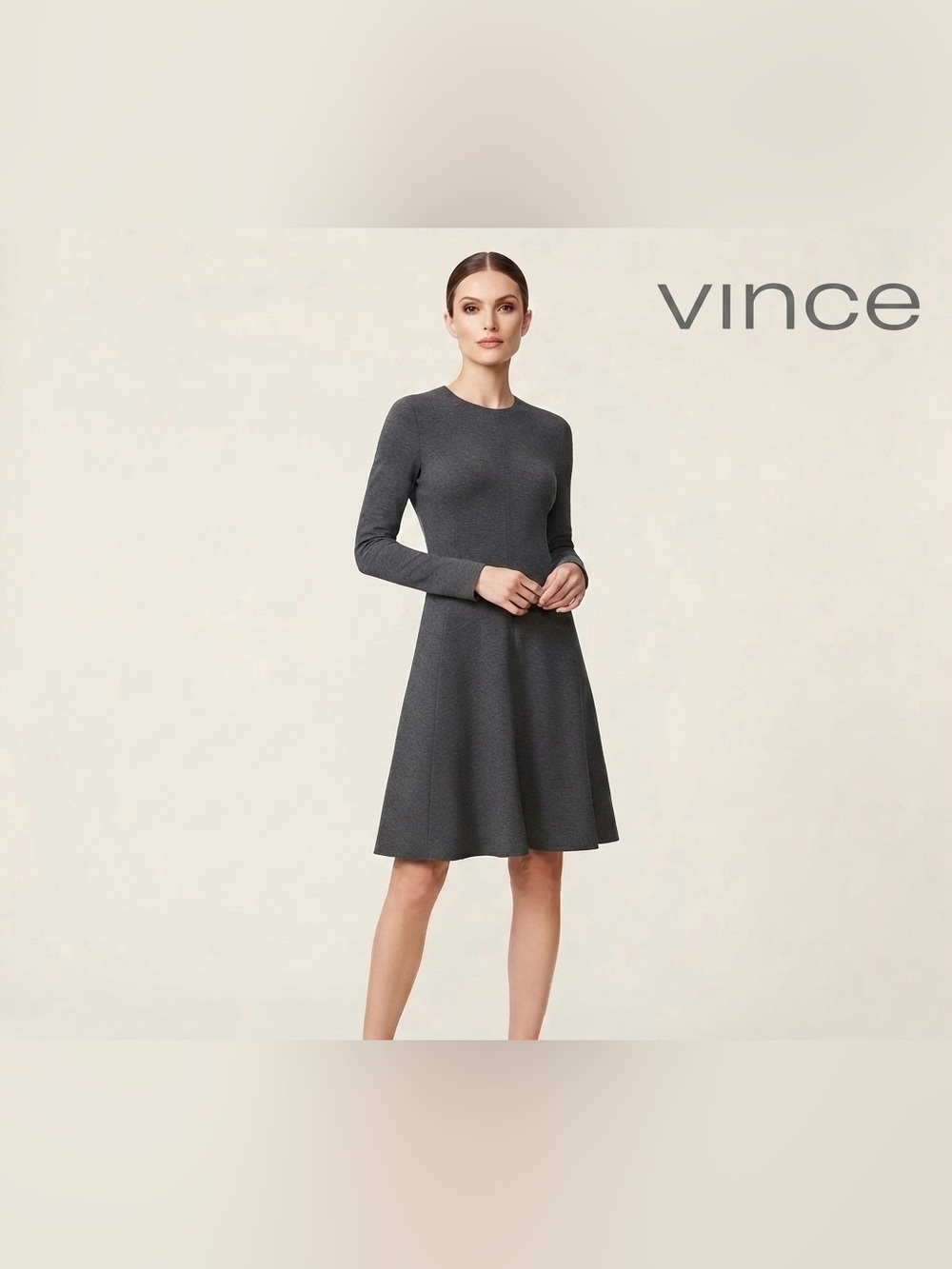Vince Long Sleeve A-line Dress Heathered Charcoal Gray size M